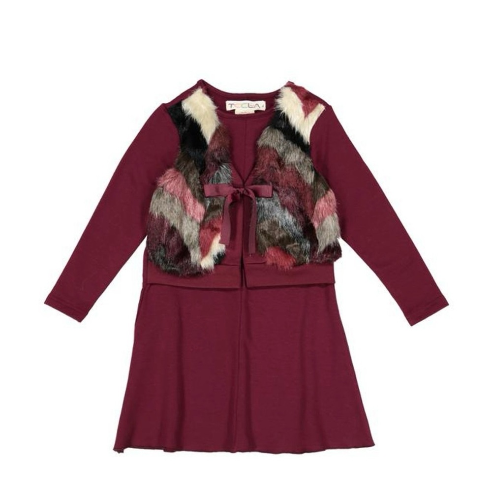 Teela NYC Girls Cloe Faux Fur Vest Dress, Girls Size 14